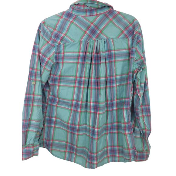 The North Face Plaid Button Front Shirt Large Womens Blue Pink Long Sleeve Roll - Picture 6 of 6